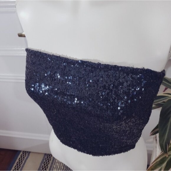 Vintage Sequin Indigo Blue Stretch Sequin Tube Top - Picture 8 of 10
